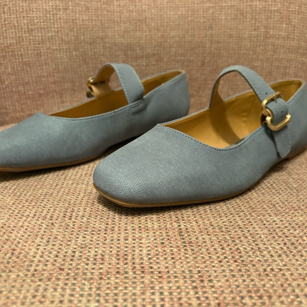 Classic Mary Jane Flats in Slate Blue with Buckle - Picture 4 of 6